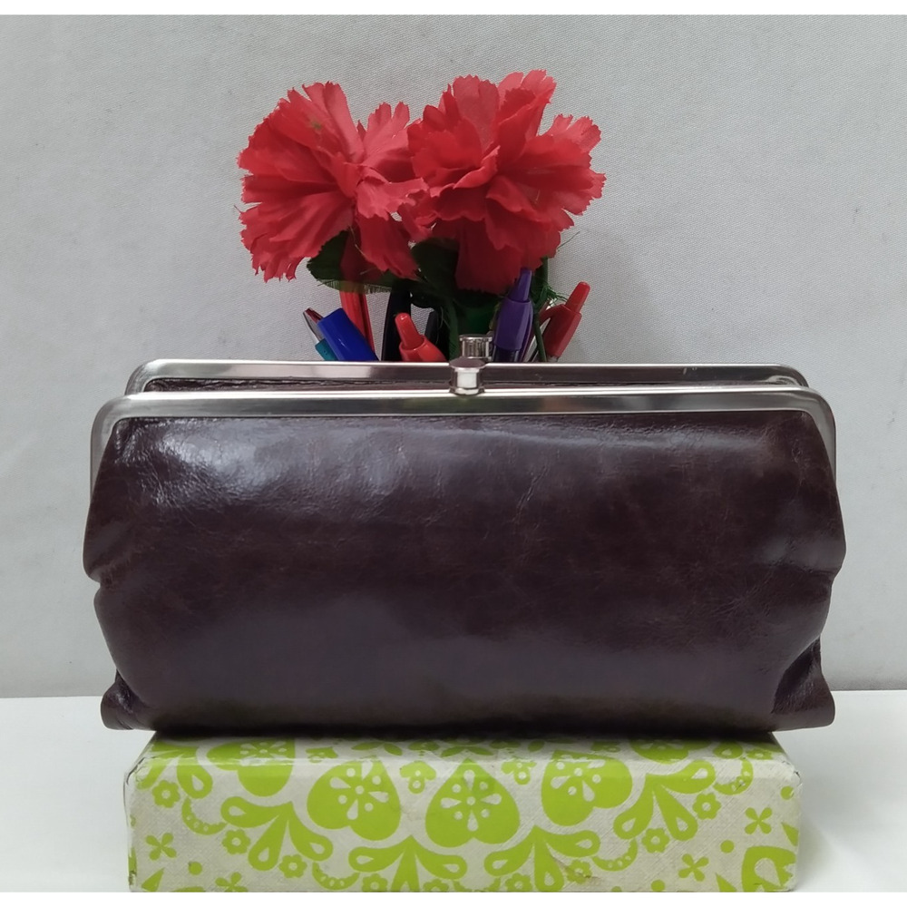 Hobo International Brown Leather Double Kisslock Credit Card ID Window Wallet